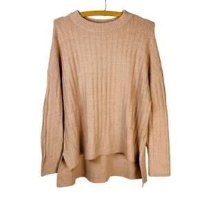 French Connection Rose Pink Sweater NWT Size L High Low Hem Rib Knit Oversized